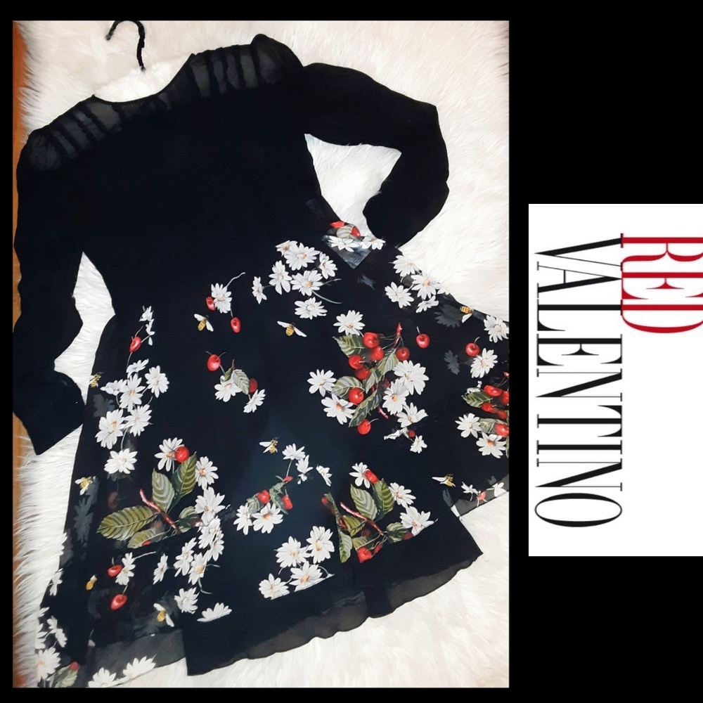 New! RED Valentino Sheer Floral Rushed Dress!